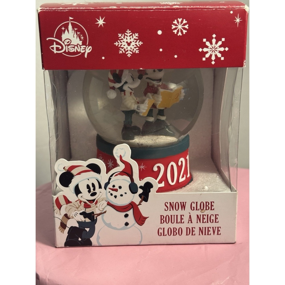 Disney Store Mickey &‎ Minnie Mouse Snow Globe 4" Christmas 2021 Snowglobe